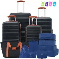 Kumasinova 4Pcs Hardshell Luggage Sets+8 Travel Bags,Lightweight ABS Spinner Suitcases,Airline-Approved Spinner Luggage with TSA Lock