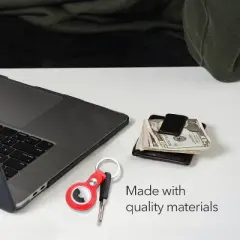 Wasserstein PU Leather Keychain Holder for Apple AirTag - Keyring and Protective Case Cover for GPS Tracker (4 Pack, Yellow/Brown/Blue/Red)