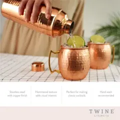 Twine Hammered Moscow Mule Mug Cocktail Set with Shaker for Mixed Drinks, Stainless Steel Kitchen Set, Barware, Set of 3, Copper
