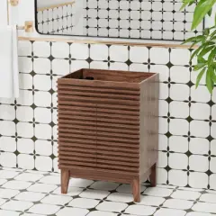 ROOMTEC 24 in. Bathroom Vanity, Mid-Century Cabinet with 2 Soft-Close Doors, Freestanding, Wood Grain Laminate, Walnut (Sink Not Included)