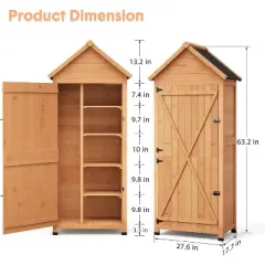 Outdoor Storage Shed, Small Waterproof Garden Tool Shed with 4 Shelves & Lockable Doors, Compact Wood Storage Cabinet for Patios, Backyards