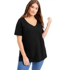 June + Vie by Roaman's Women&rsquo;s Plus Size Short-Sleeve V-Neck One + Only Tunic