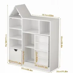 44" Kids Bookshelf Storage，Toy Organizer with Movable Drawers，Floor Storage Chest, Kids Reading Nook for Playroom Classroom