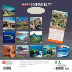 BrownTrout World's Toughest Golf Holes 2026 12"x24" Hanging Square Wall Calendar Plastic-Free