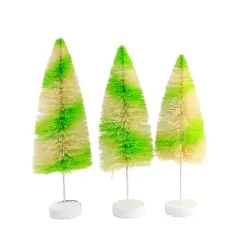 Bethany Lowe 12.0 Inch Lime Stripes Delight Halloween Decorative Tree Set , Halloween Decor Bottle Brush Trees (3PC)