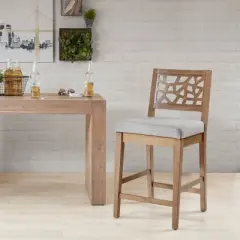 Crackle Counter Height Barstool Light Gray