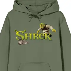 Shrek Donkey & Shrek Long Sleeve Olive Adult Hooded Sweatshirt