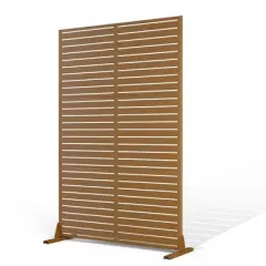 TOAOTBNBO Metal Privacy Screen with Stand, Decorative Privacy Fence Panels with Louver Pattern, Outdoor Privacy Screen for Balcony, Brown