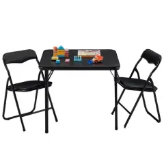VECELO Kids Folding Activity Table and Chairs Set, 5-Piece Toddler Table with 4 Padded Chairs, Portable Children&rsquo;s Folding Table for Playroom