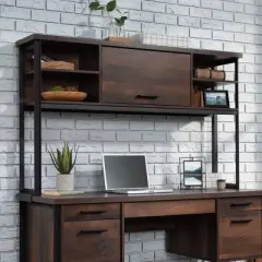 Sauder Briarbrook Computer Desk with Hutch Barrel Oak: Laminated Workstation, Metal Hardware, Open Storage Shelf