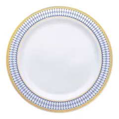 Smarty Had A Party 7.5" White w/ Blue and Gold Chord Rim Plastic Salad Plates - 120 pcs