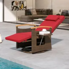 Tangkula Set Of 2 Outdoor 360&deg; Swivel Rattan Recliner Chair Patio Wicker Chaise Lounge Chair