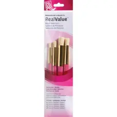 Princeton RealValue Stencil Brush Set, Natural Bristles, Short Handle Mixed Media Paintbrush, Pink, 4 Per Set, 3 Sets