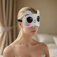 Unique Bargains Soft Cartoon Sleep Mask O-Mouth Beige White 1 Pc