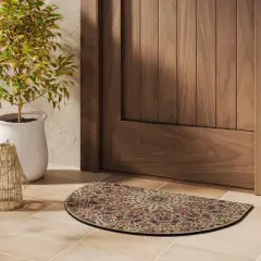 2'x3' Driftwood Medallion Half Round Doormat Beige - Threshold&trade;: Outdoor Rubber Backed Low Pile Door Mat