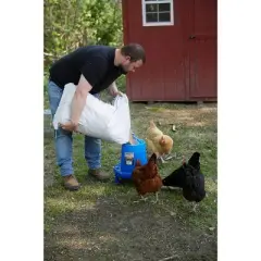 Poultry Feeder with Legs (Blue) - Durable Feeding Container with Carrying Handle for Chickens & Birds (26 Lbs)