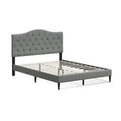 Glenwillow Home Oros Upholstered Platform Bed, Tufted Camelback, Mattress Foundation, Wood Slat Support, No Box Spring Needed, Stone, Queen