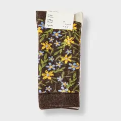 Women's Floral & Striped 3pk Crew Socks - A New Day&trade; Brown Heather/Burgundy/Ivory 4-10