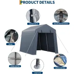 Acekool 7x10 FT Portable Outdoor Storage Shed, Dual Roll-Up Zipper Doors, Heavy-Duty Waterproof PE Tarp, UV-Resistant Shelter for Tools, Gray