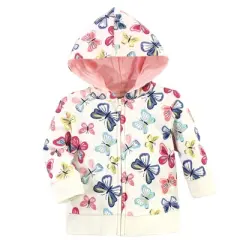 Touched by Nature Baby and Toddler Girl Organic Cotton Hoodie, Bodysuit or Tee Top, and Pant, Bright Butterflies Toddler