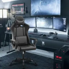 BestMassage Gaming Chair High-Back Office Chair with Lumbar Support Massage Function and PU Leather Rolling Swivel Chair for Adults and Teens