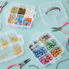 Juvale 3 Tier Stackable Storage Containers with Adjustable Compartments for Beads, Sewing Accessories, Arts and Crafts Supplies (6 x 6 x 5 In)