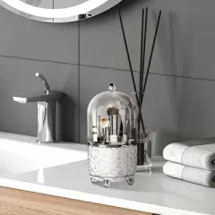 Aghana Digitals Rotating Makeup Organizer with Dustproof Cover - Large Capacity PP Storage Box for