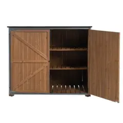 ORRD 50.4"L&times;26.8"W&times;41"H Outdoor Storage Cabinet. Brown metal-framed garden tool shed for backyard/patio/lawn.