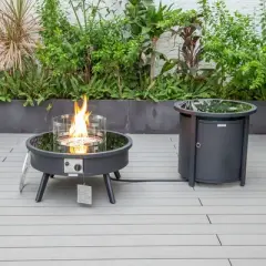LeisureMod Walbrooke Patio Round Fire Pit and Tank Holder