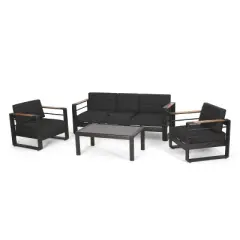 Christopher&nbsp;Knight&nbsp;Home Martin 4 Piece Outdoor Seating Set with Tempered Glass Table and Water-resistant Cushions
