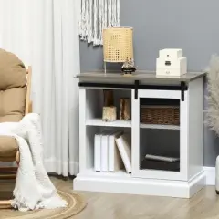 HOMCOM Farmhouse Kitchen Sideboard, Buffet Cabinet with Sliding Barn Door and Adjustable Shelves for Living Room