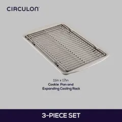 Circulon 11"x17" Cookie Pan with Expandable Rack: Nonstick Aluminum Baking Dish, Dishwasher-Safe Bakeware, Silver