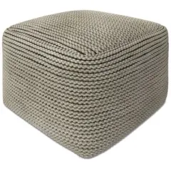WyndenHall Bayhill Outdoor/Indoor Pouf Cream : Linen Upholstered, Bohemian Style, Spot Clean, No Assembly Required