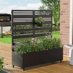 PexFix 47 in. x 47 in. Outdoor Metal Trellis with Planter Box Privacy Screen Garden Fence Wall Applique in Black