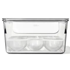 OXO Plastic Egg Bin with Removable Tray White: Refrigerator Egg Organizer & Storage Container, Hand Wash, 14.75"x5.85"x3.2"