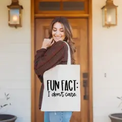 City Creek Prints Fun Fact I Don't Care Canvas Tote Bag - 15x16 - Natural