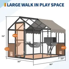 Aluminum Walk-In Large Outdoor Cat Enclosure, Catio for Multiple Cats, Outside Cattery with Weatherproof Roof , Side Door, UV Proof Cover