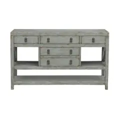 Kara Antique Inspired 5 Drawer Storage Credenza/Sideboard with Shelves Weathered Gray - Treasure Trove