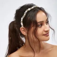 Unique Bargains Women's Rhinestone Vintage Wavy Faux Pearl Headband