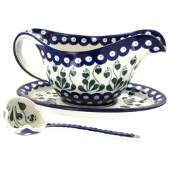 Blue Rose Polish Pottery 239-561 Ceramika Artystyczna Gravy Boat with Ladle