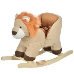 Cesicia Baby Rocking Horse, Plush Stuffed Rocking Animals, Wooden Rocking Horse with Seat Belt for 18-36 Months Baby, Brown