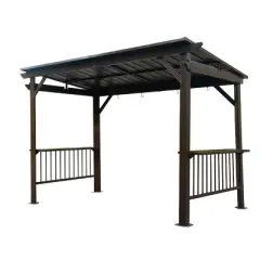 6*12 FT Hardtop Grill Gazebo,Outdoor Metal BBQ Gazebo with 2 Side Shelves and Sloping Steel Roof,Metal Grill Canopy with Ceiling Hook-Coolbibila