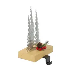 Northlight Galvanized Christmas Trees with Wooden Base Stocking Holder - 8.5"