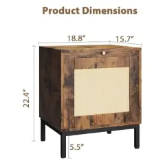 GustoWaveRattan Nightstand,, Accent End Table with Storage and Metal Legs, Night Stand for Bedroom, Living Room, Brown and Black
