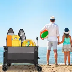 RISOKEYS Folding Wagon Cart with 480lbs Capacity,Adjustable Handle & All-Terrain Wheels | Compact Foldable Design for Camping, Beach,Outdoor