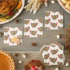 Blue Panda 100-Pack Thanksgiving Turkey Disposable Paper Cocktail Napkins for Autumn Party Supplies