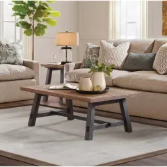 48" Odin Solid Wood Coffee Table Black - Alaterre Furniture: Mid-Century Modern, Sawhorse Leg Design