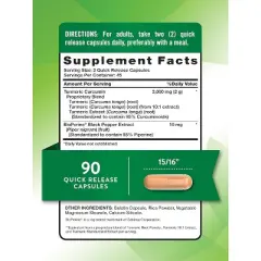 Nature's Truth Turmeric Curcumin Supplement 2000mg with Bioperine | 90 Capsules