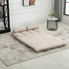HOMCOM Convertible Floor Sofa Chair, Folding Upholstered Couch Bed, Adjustable Guest Chaise Lounge with Metal Frame and 2 Pillows