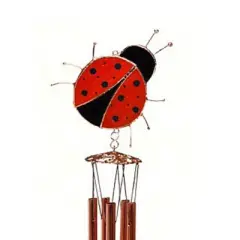 Home & Garden Lady Bug Windchime  -  One Windchime 19.5 Inches -  Stain Glass Yard Decor  -  Ge181  -  Glass  -  Red
